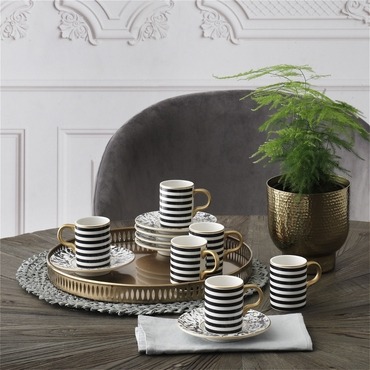 Camelia 12 Parça 6 Kişilik Bone Türk Kahvesi Fincan Takımı - 5554 