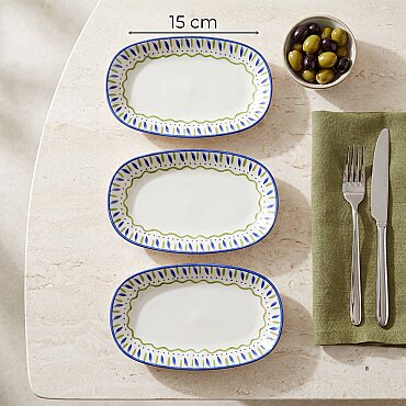 Zeytin 15 cm 3'lü .Kayık Tabak Seti - GÜRAL PORSELEN