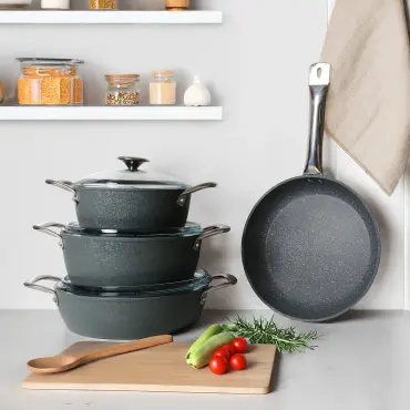 Antoryum Pro 7 Parça ThermoGuard Granit Tencere Takımı Gri - GÜRAL PORSELEN