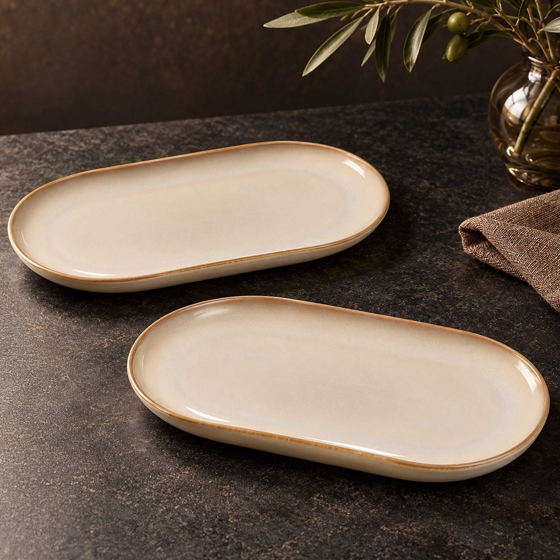Bilbao 2 Adet 20x11 Cm Kayık Tabak Agate 969 - GÜRAL PORSELEN