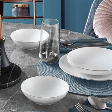 Camelia 12 Parça 4 Kişilik Bone Yemek Takımı - Pırlanta - GÜRAL PORSELEN
