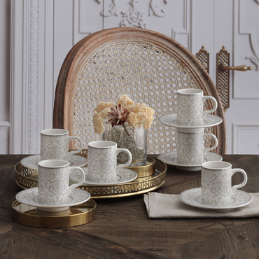 Camelia 12 Parça 6 Kişilik Bone Türk Kahvesi Fincan Takımı - 5595 - GÜRAL PORSELEN