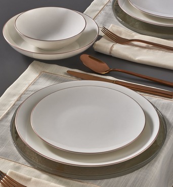Camelia 24 Parça 6 Kişilik Bone Yemek Takımı - Copper Bakır - GÜRAL PORSELEN