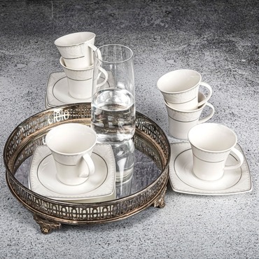 Caroline 12 Parça 6 Kişilik Bone Türk Kahvesi Takımı - 5450 - GÜRAL PORSELEN