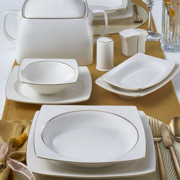 Caroline 62 Parça Kare Bone Yemek Takımı - 29 - GÜRAL PORSELEN