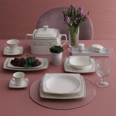 Caroline 85 Parça 12 Kişilik Kare Yemek Takımı 5676 - GÜRAL PORSELEN (1)