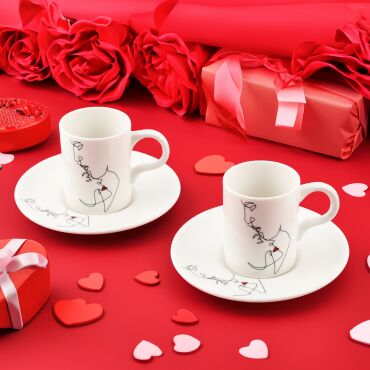 Love 4 Parça 2 Kişilik Bone Kahve Fincan Takımı - 6373 - GÜRAL PORSELEN