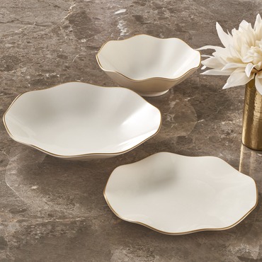 Nesrin 18 Parça 6 Kişilik Bone Yemek Takımı - Gold - GÜRAL PORSELEN