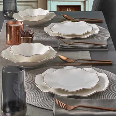 Nesrin 24 Parça 6 Kişilik Bone Yemek Takımı - Copper Bakır - GÜRAL PORSELEN