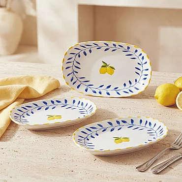 Limon Desenli 19 cm 3'lü Porselen Kayık Tabak Seti - GÜRAL PORSELEN