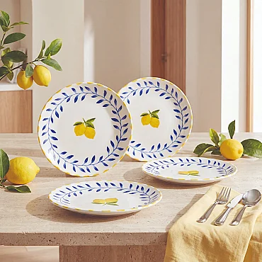 Limon Desenli 25 cm 4'lü Porselen Servis Tabağı Seti - GÜRAL PORSELEN