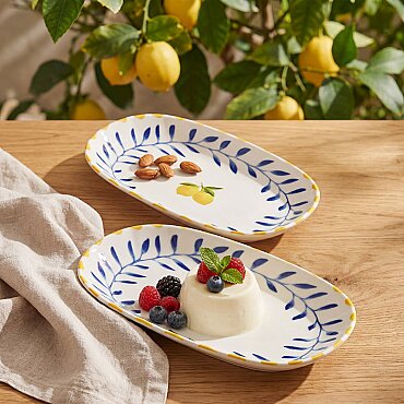 Limon Desenli 2'li 24 cm Porselen Kayık Tabak Seti - GÜRAL PORSELEN