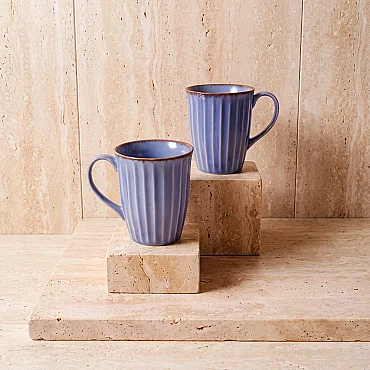Mavi Rölyef Desenli 2'li Porselen Mug Seti - GÜRAL PORSELEN