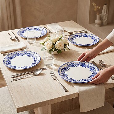 Yaprak Desenli 25 cm 4'lü Düz Servis Tabağı 6312 - GÜRAL PORSELEN