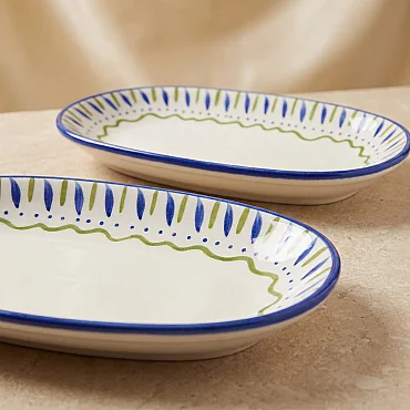 Zeytin Desenli 19 cm 3'lü Porselen Kayık Tabak Seti - GÜRAL PORSELEN (1)