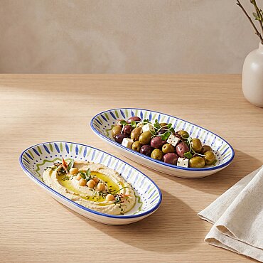 Zeytin 19 cm 2'li Porselen Kayık Tabak Seti - GÜRAL PORSELEN