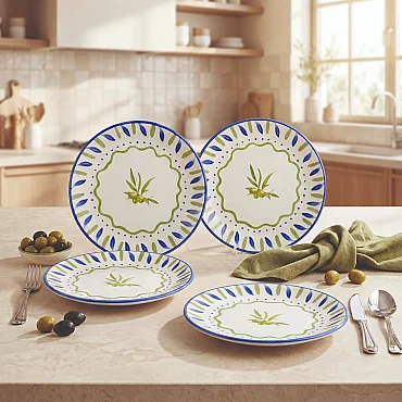 Zeytin Dalı 19 cm 4'lü Porselen Pasta Tabağı Seti - GÜRAL PORSELEN